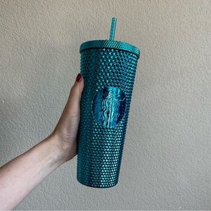 Starbucks Blue Splash Studded Chrome Cold Cup Tumbler Venti 24oz